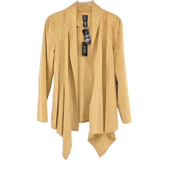 New VAKKO FOR INC INTERNATIONAL CONCEPTS Womens XL Draped Jacket Tan Faux Suede - Picture 1 of 10